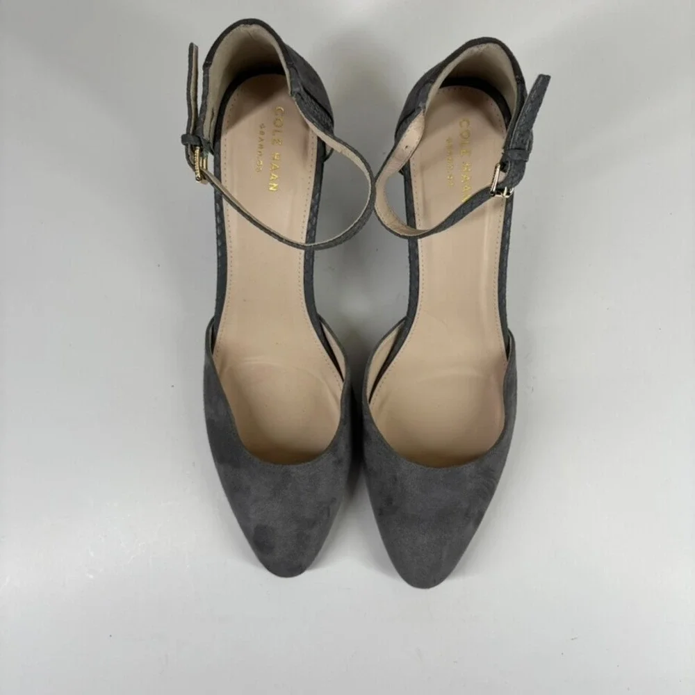 Cole Haan Lara Women's US 11 Grey Suede‎ Comfort Casual Ankle Strap Wedge Pumps